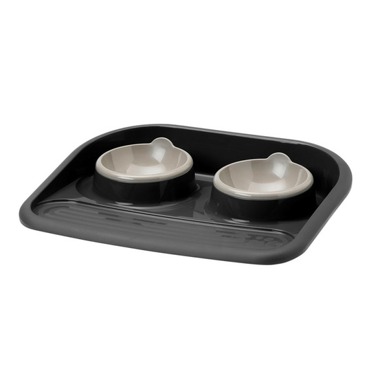 Plateau repas 2 x 300 ml, noir pour chien ou chat