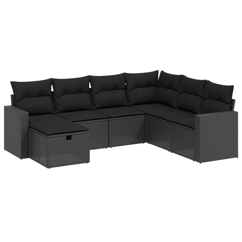 Salon de jardin 7 pcs avec coussins noir résine tressée