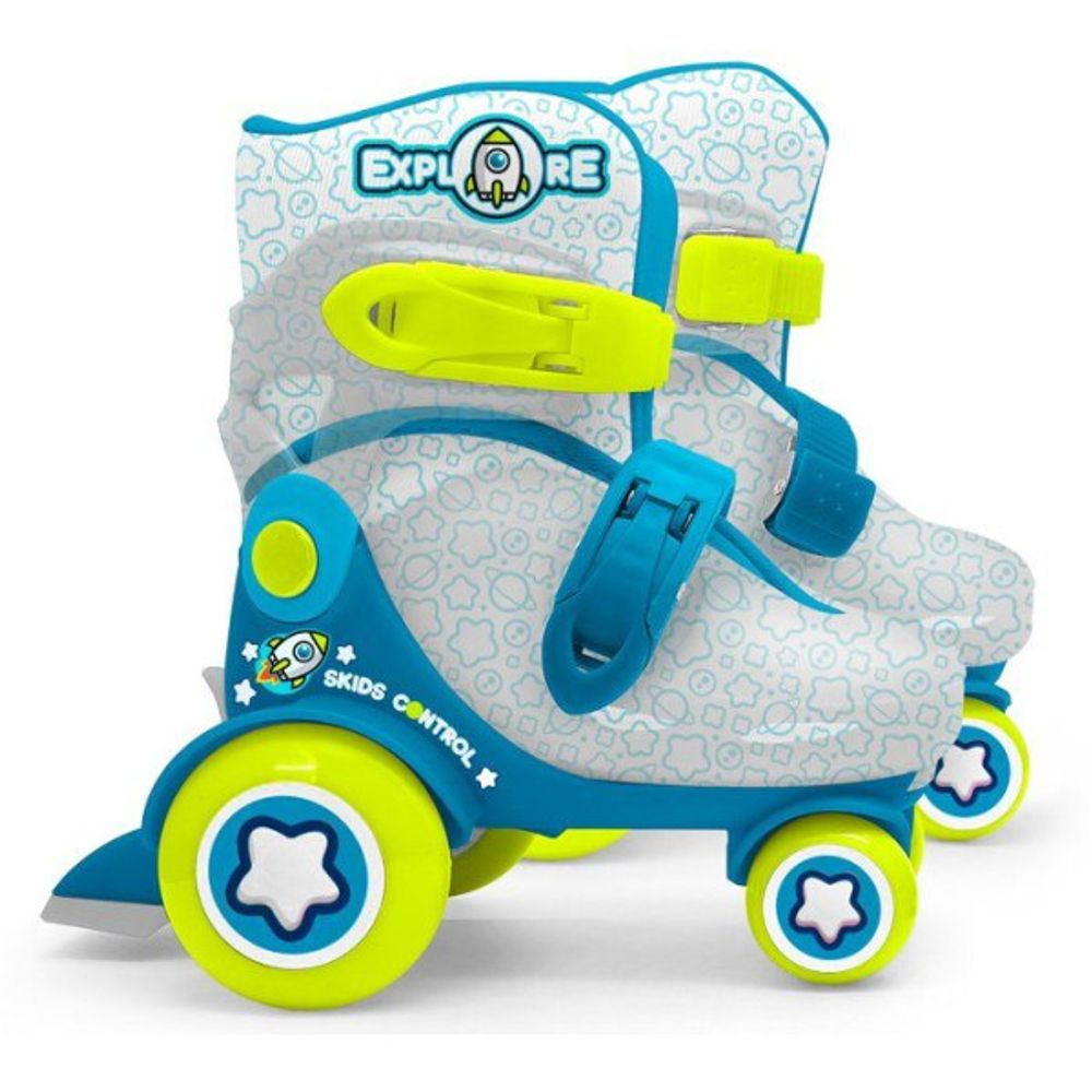 Patins ajustables - - skids control explore - 4 roues - taille 23-26 - bleu