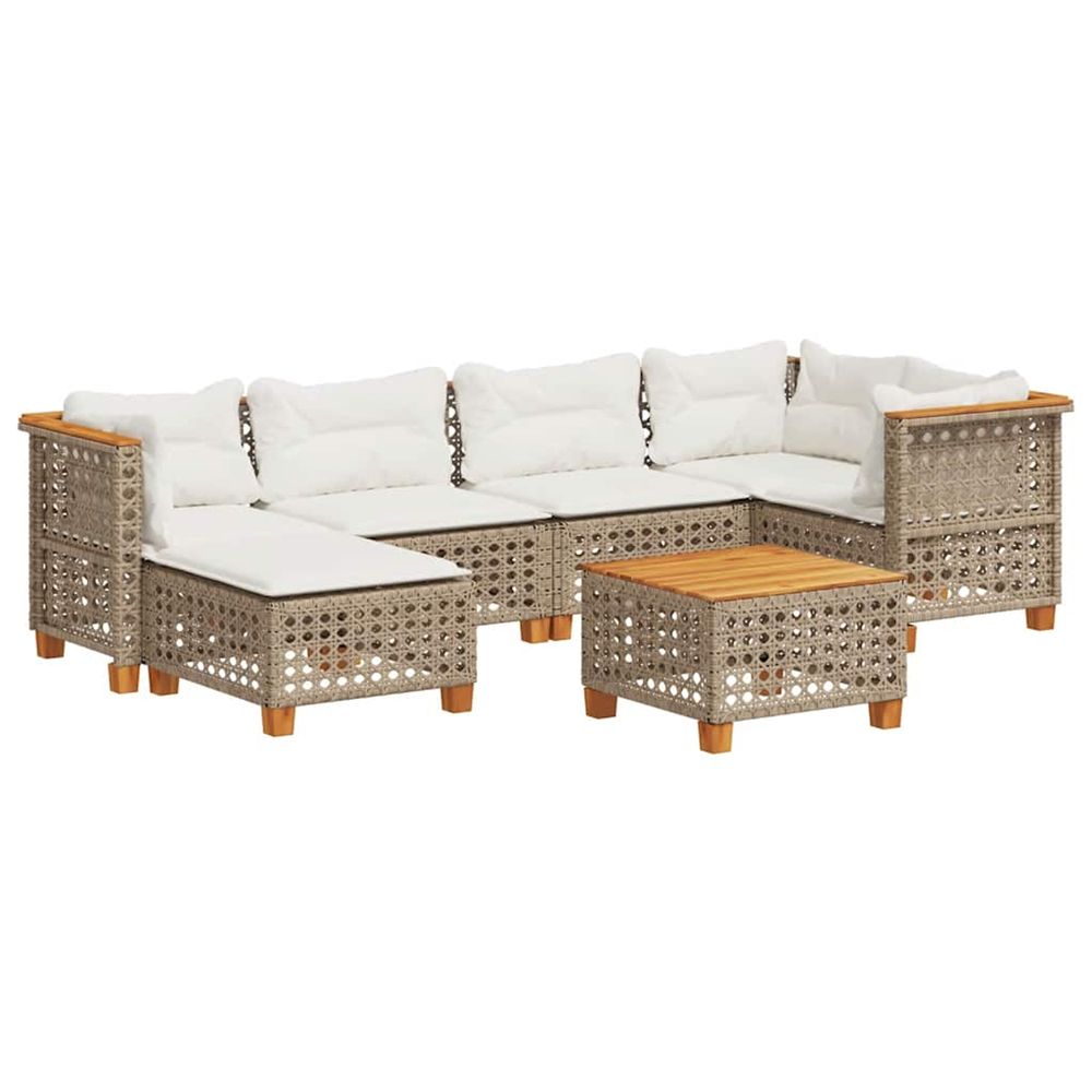 Salon de jardin avec coussins 7 pcs beige résine tressée