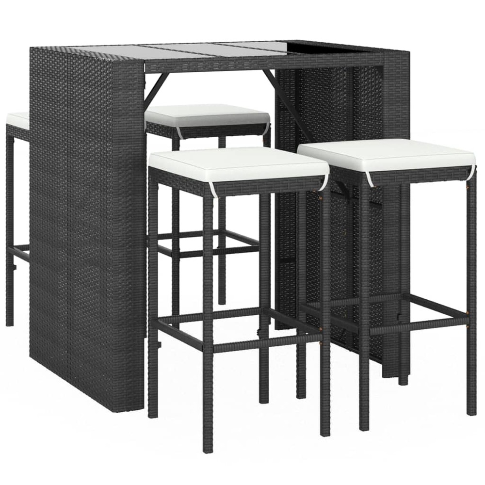 Ensemble de bar de jardin 5 pièces avec coussins noir poly rotin