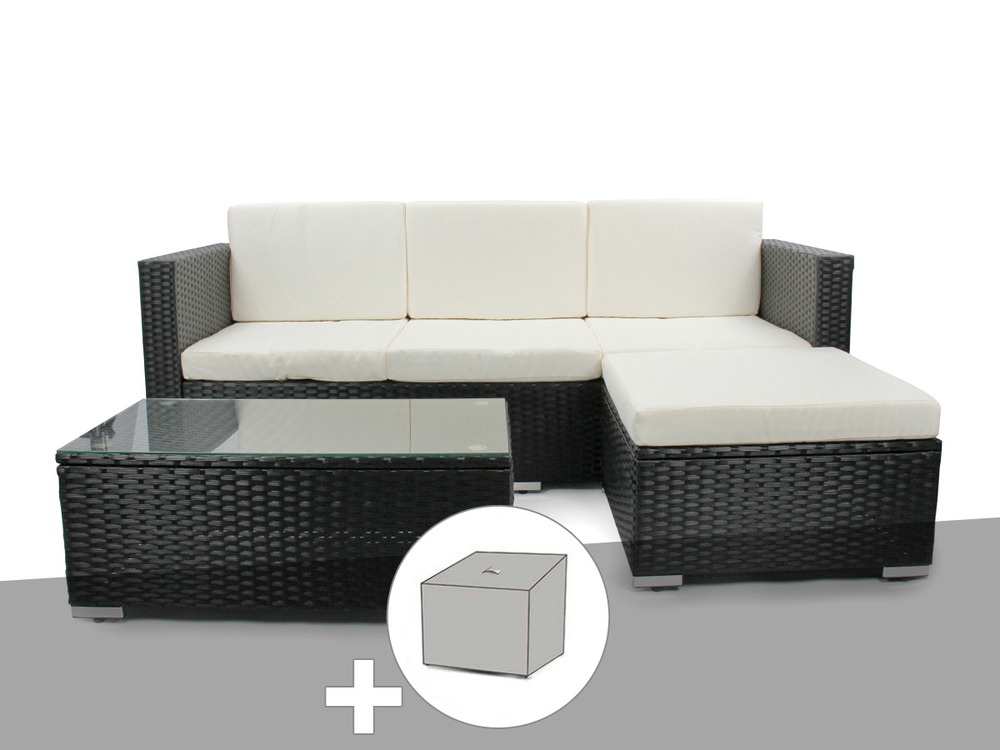 Salon de jardin en résine tressée camiri 4 places noir + housse