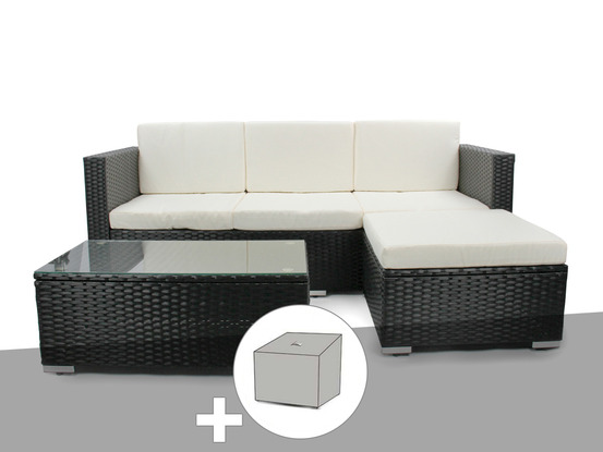Salon de jardin en résine tressée camiri 4 places noir + housse