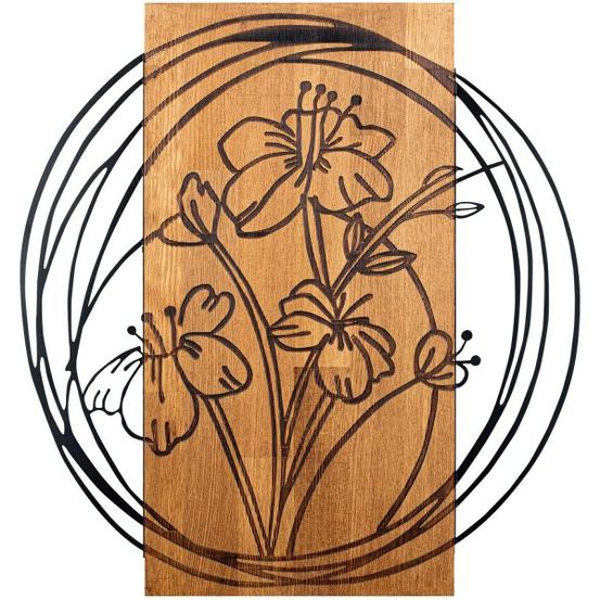 Décoration murale en bois et métal florale bouquet