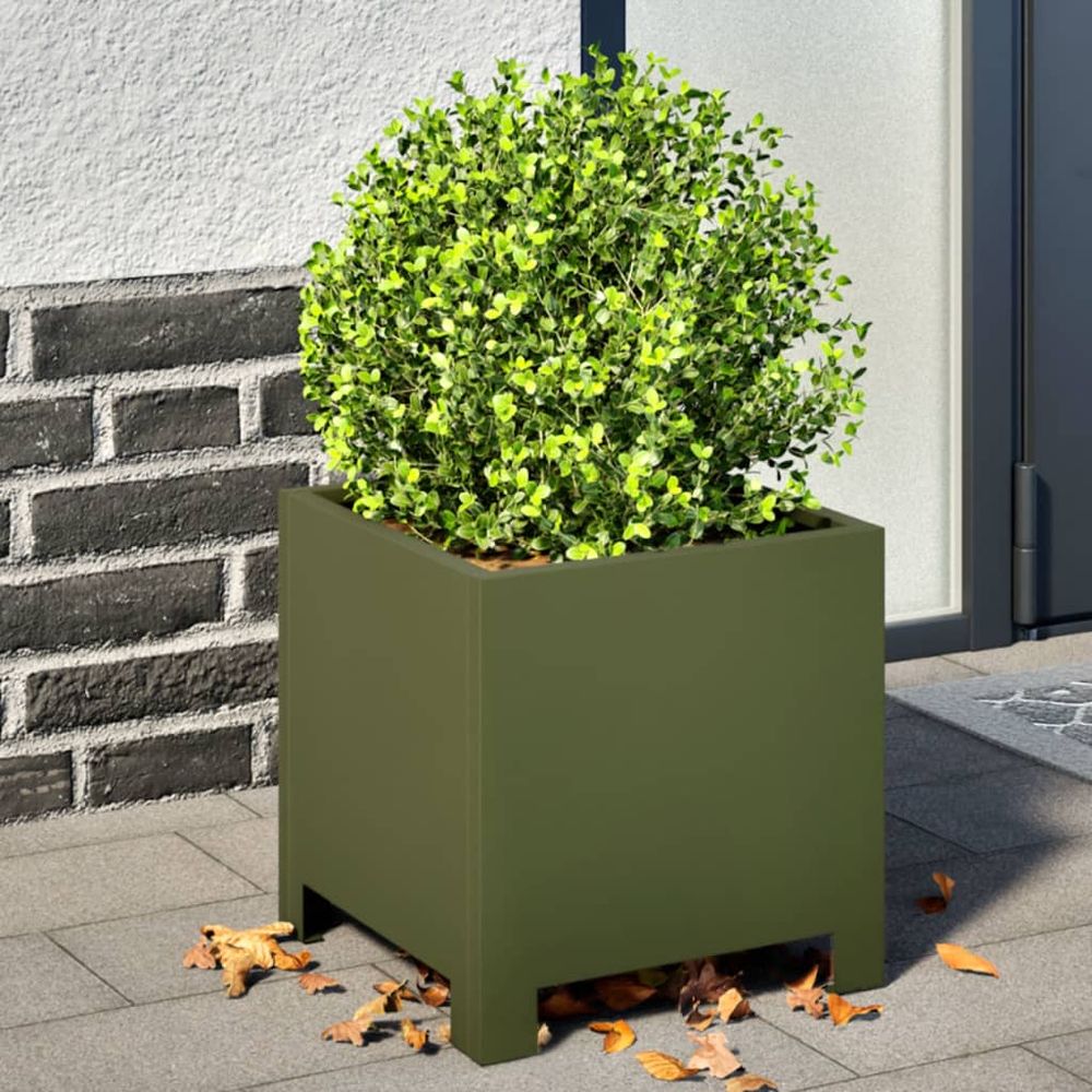 Lot de 2 jardinières carrées acier vert olive 30x30x30 cm
