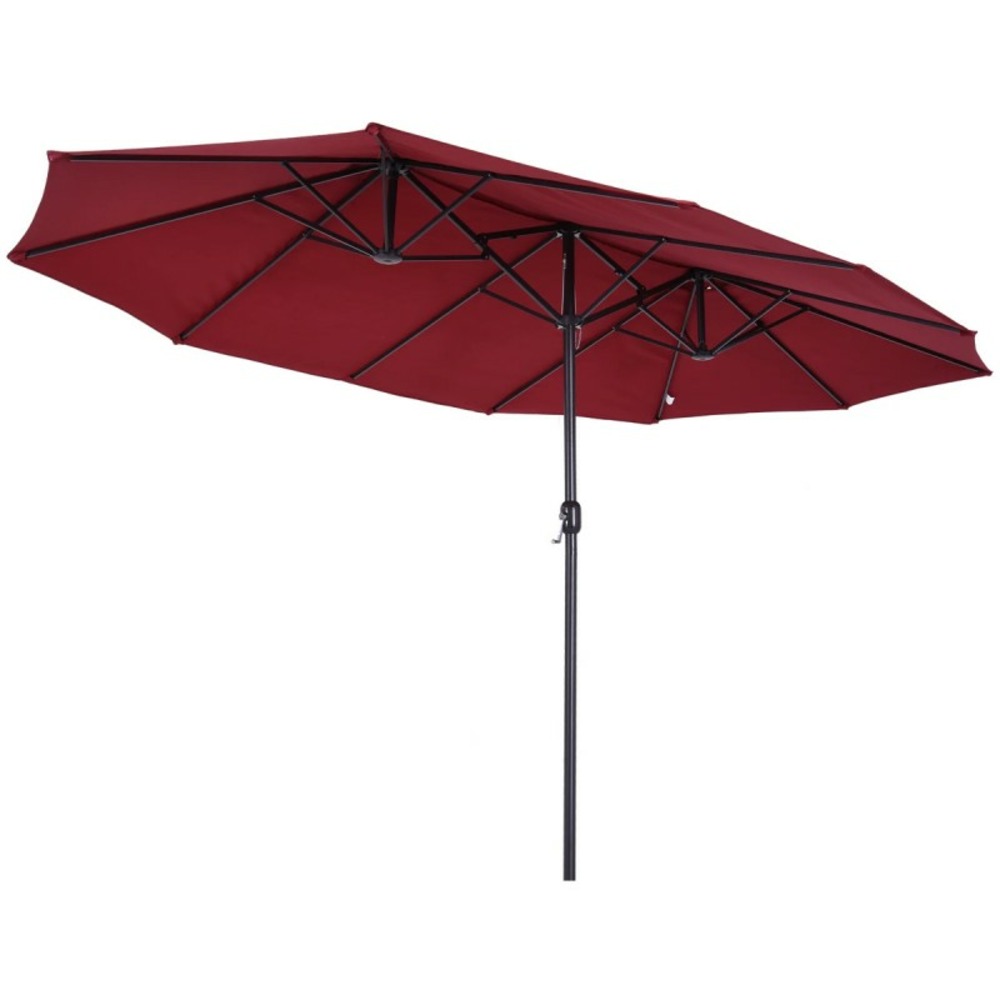 Parasol double 450 x 265 x h240cm twin aluminium toile polyester bordeaux
