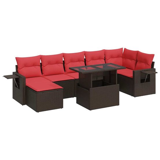 Salon de jardin 8pcs avec coussins marron résine tressée acacia