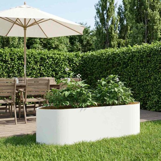 Jardin surélevé acier bord bateau potager fleurs design ouvert 140x40x40cm blanc
