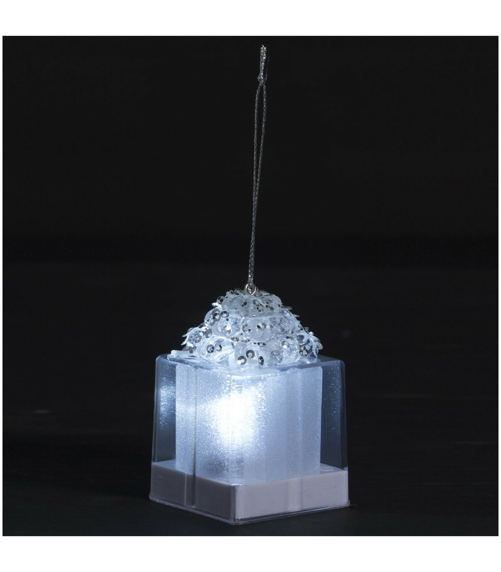 Décoration de noël lumineuse paquet cadeau à suspendre h 7.5 cm