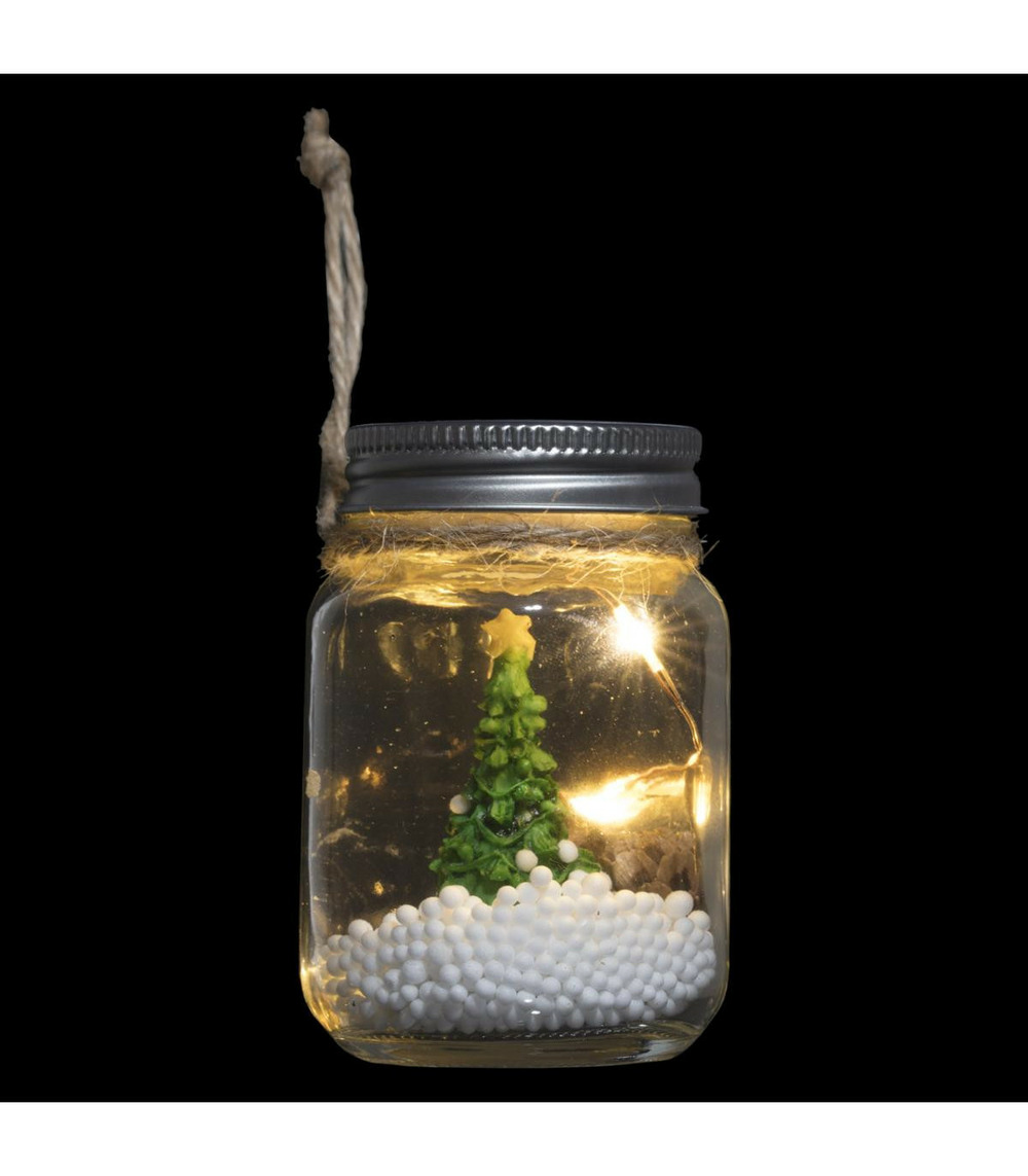Décoration de noël lumineuse bocal en verre avec déco led h 8.5 cm