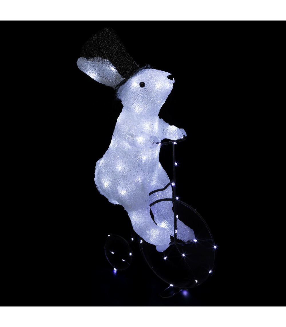 Déco de noël lapin lumineux sur son vélo 64 led blanc 8 jeux de lumière h 44 cm