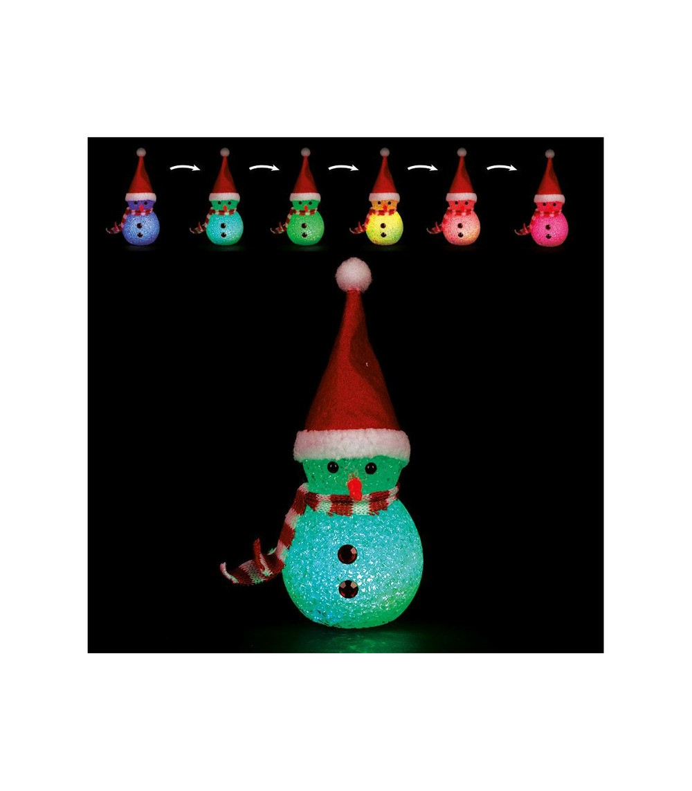 Déco de noël lumineuse bonhomme de neige led variation de couleur h 12 cm