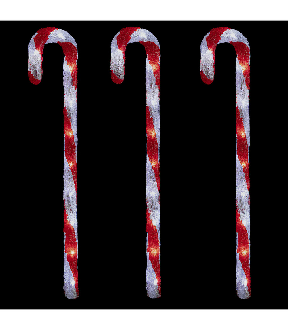Déco de noël set 3 cannes à sucre 30 led blanc 8 jeux de lumière h 71 cm