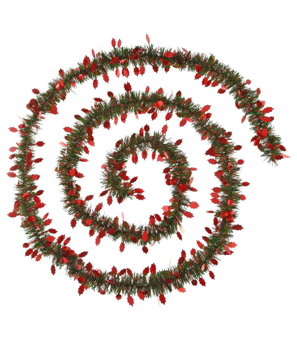 Guirlande de noël large 10 cm vert avec déco rouge longueur 2.7 mètres