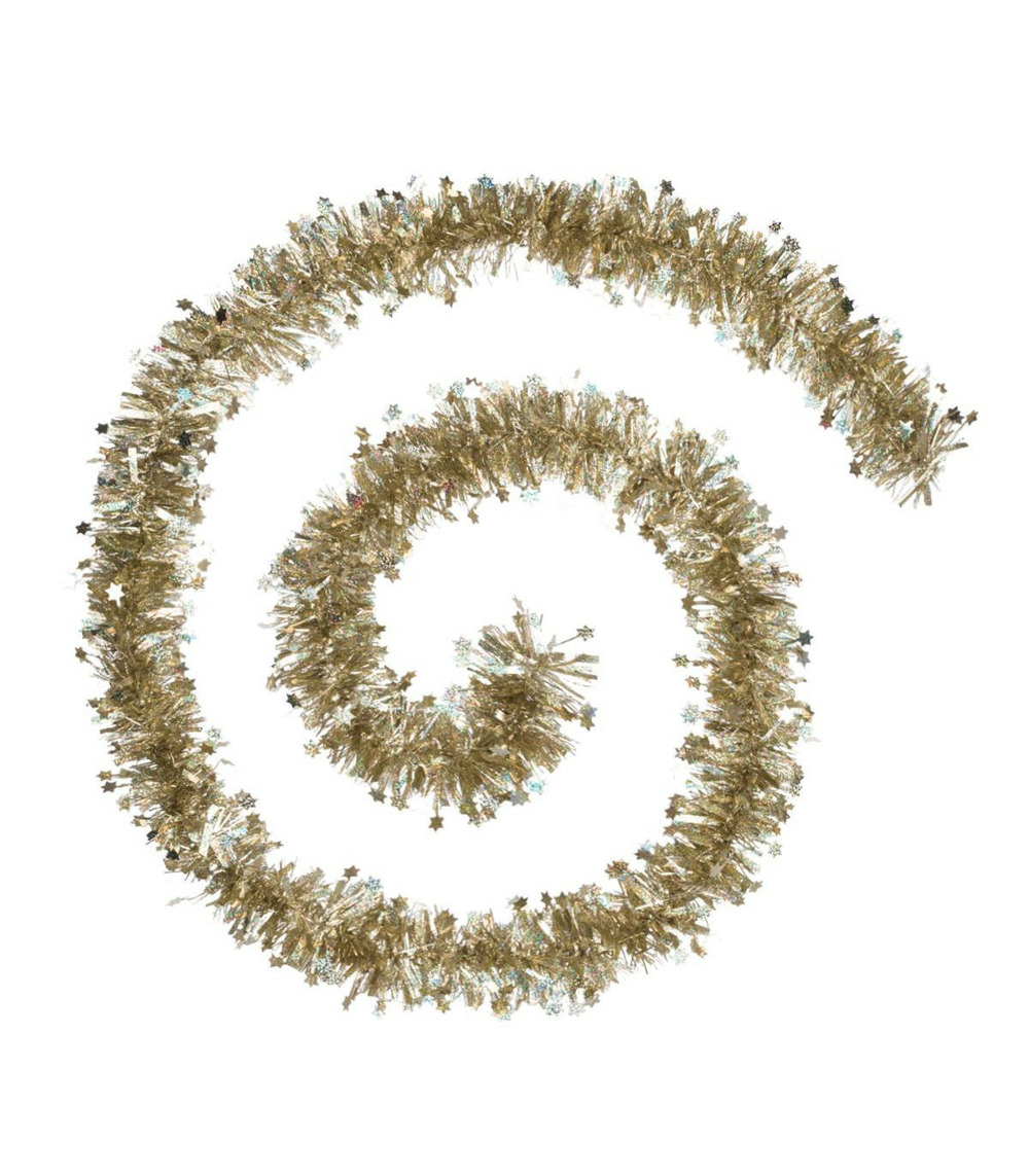 Guirlande de noël large 10 cm avec étoiles laser or longueur 2 mètres
