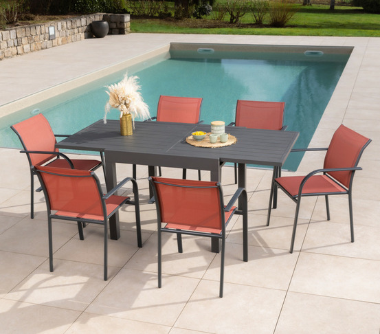 Ensemble table et chaises de jardin - 6 places - terracotta - honfleur beziers