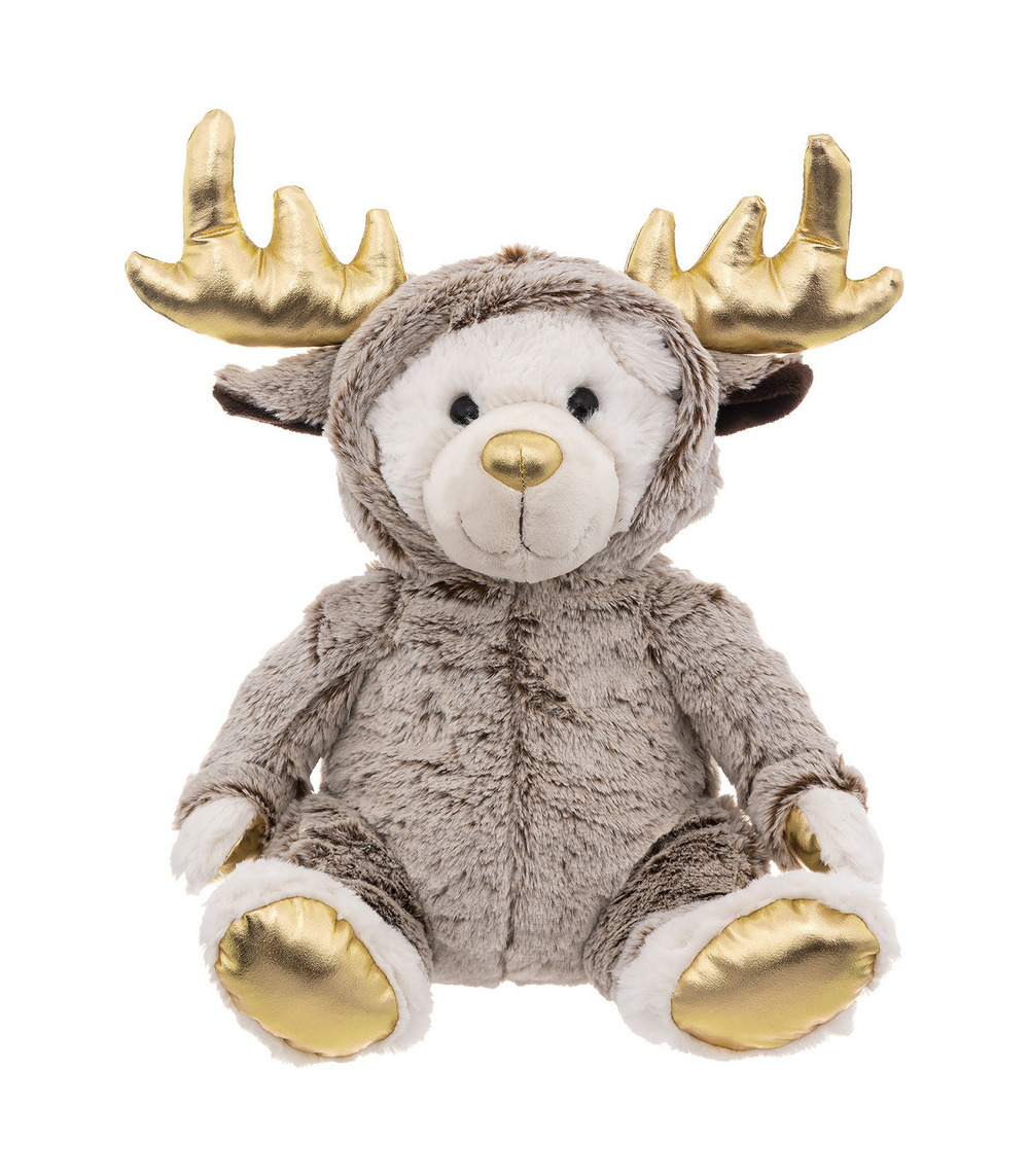 Déco de noël peluche ours en combinaison de renne h 37 cm