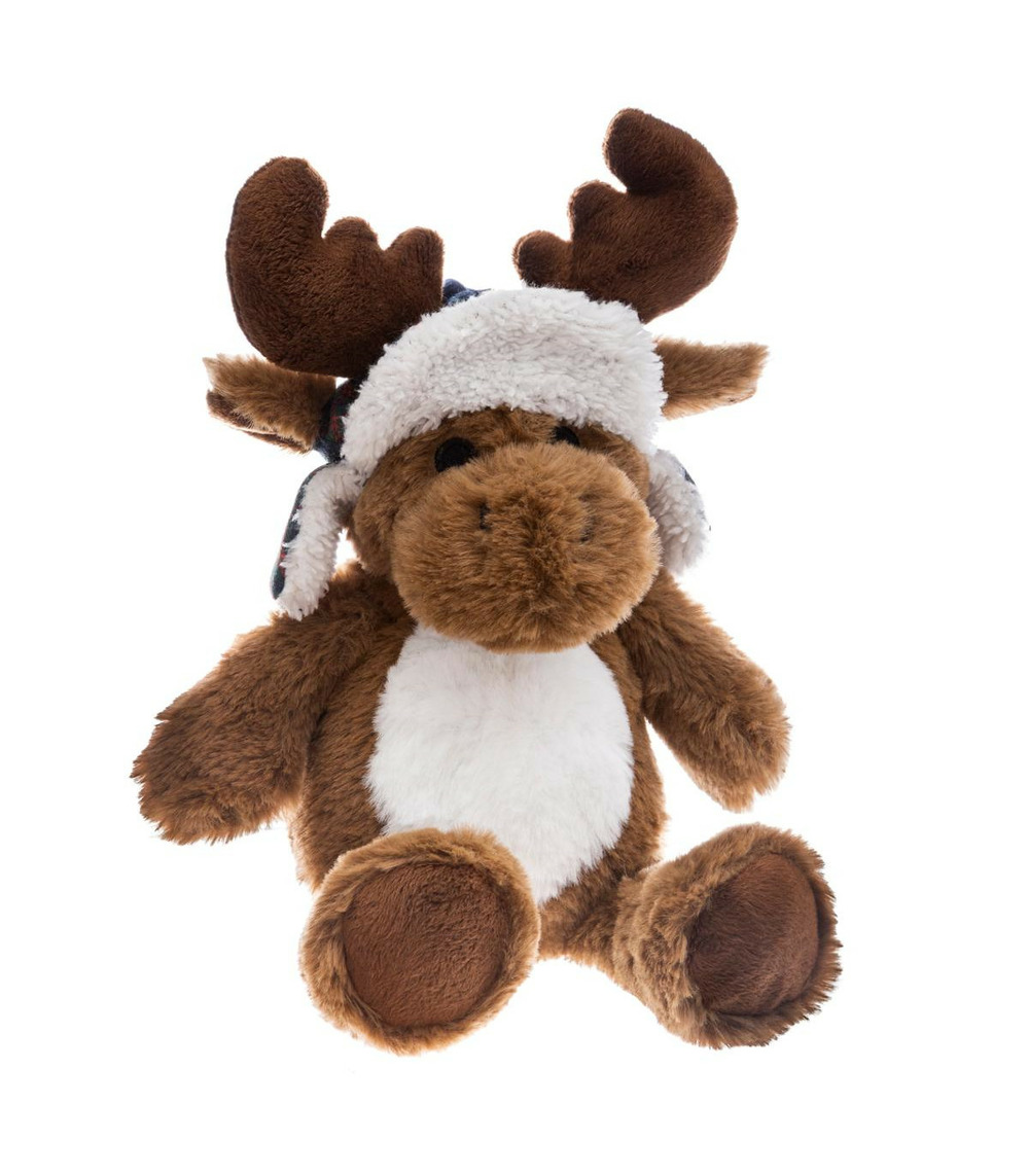Déco de noël peluche décorative peluche elan brun avec chapka h 25 cm