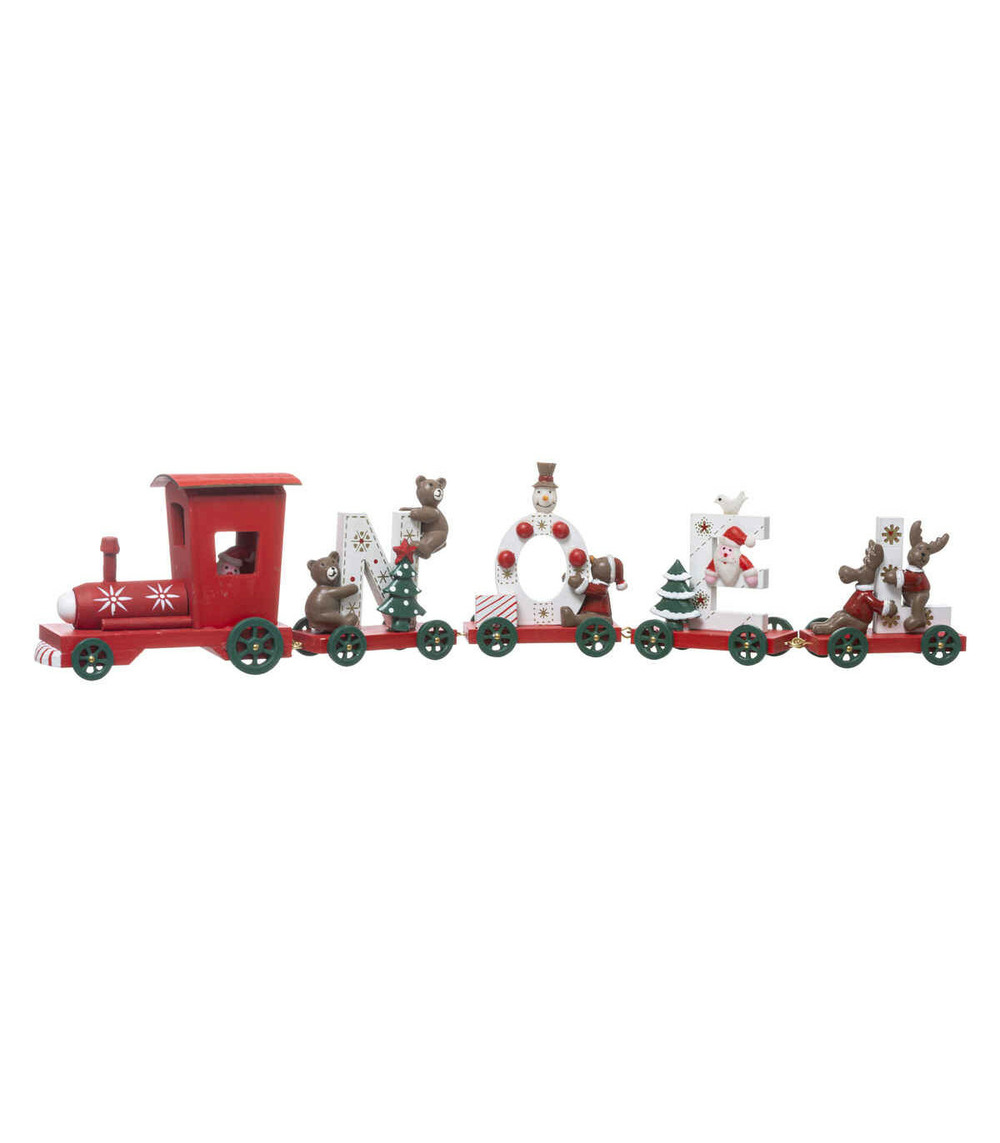 Déco de noël petit train avec 4 wagons en bois l 44.5 cm