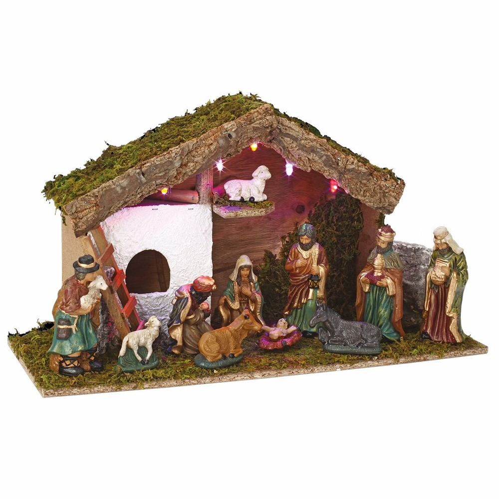 Crèche de noël 11 santons 5 led h24  Truffaut