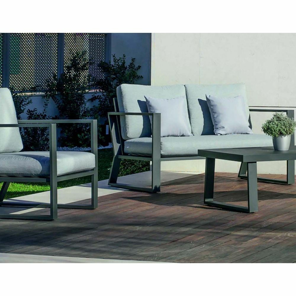 Salon de jardin sofa bolonia finition anthracite, tissus gris 4 à 6