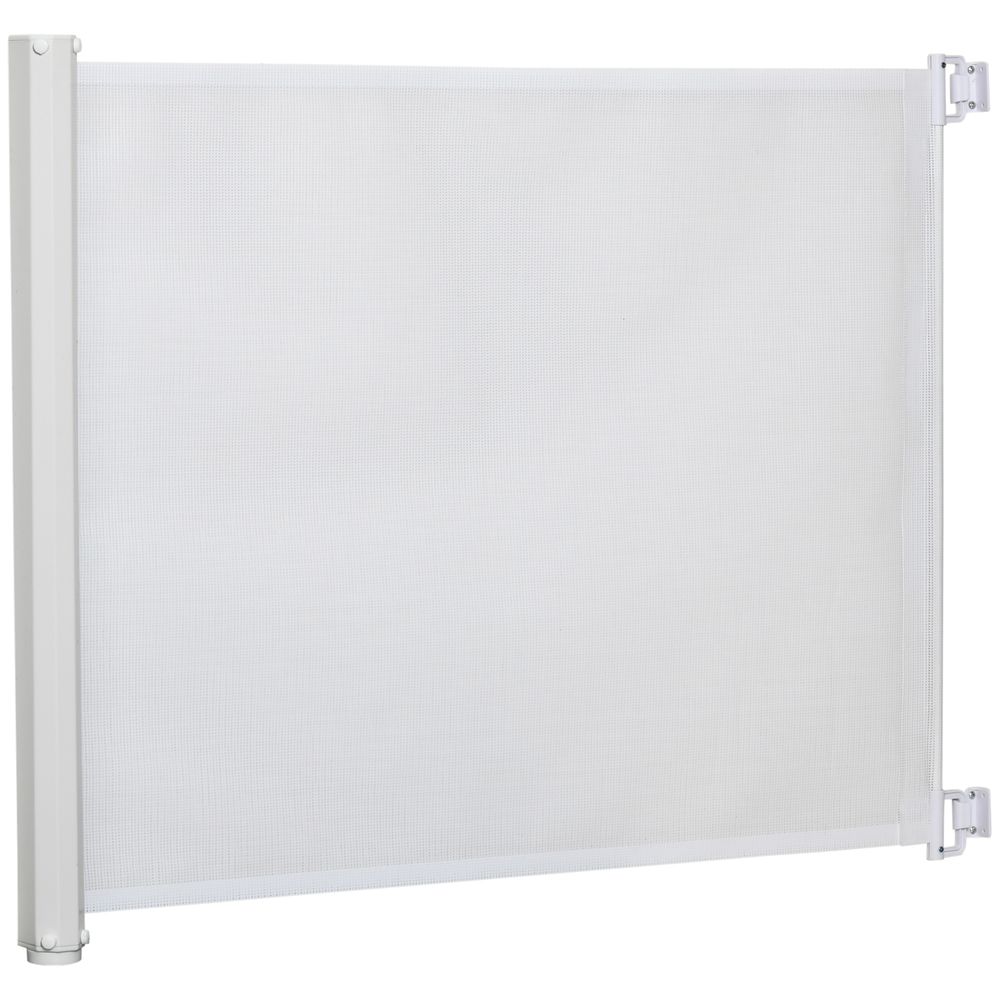 Barrière de sécurité rétractable acier textilène pour chiens 115x83cm blanc