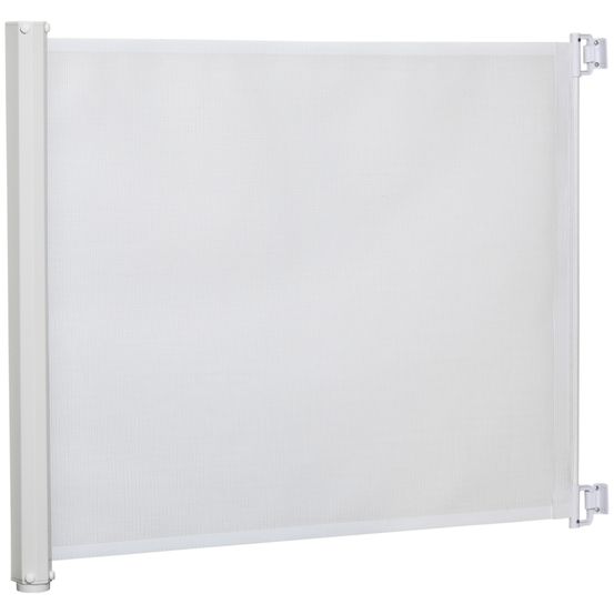 Barrière de sécurité rétractable acier textilène pour chiens 115x83cm blanc