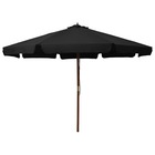 Parasol d'extérieur avec mât en bois 330 cm noir