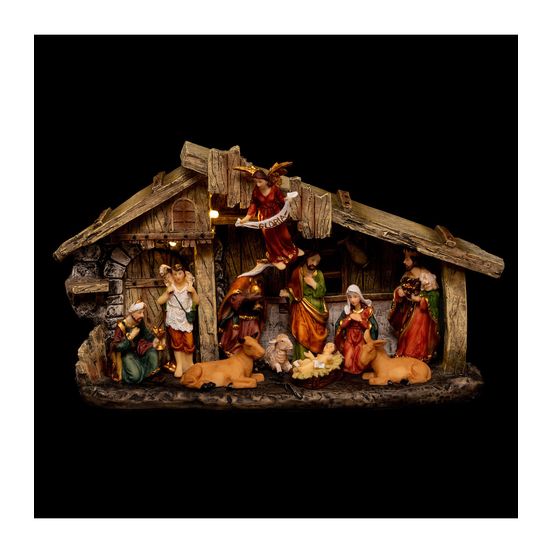 Crèche de noël lumineuse avec 11 santons l 31,5 x h 17,8 cm