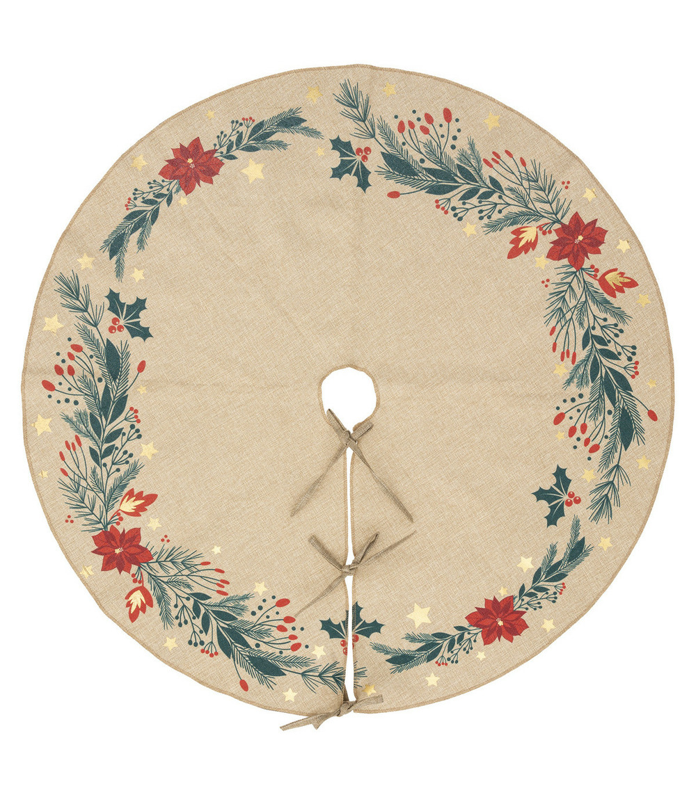 Déco de noël tapis pour pied de sapin motif poinsettia d 90 cm