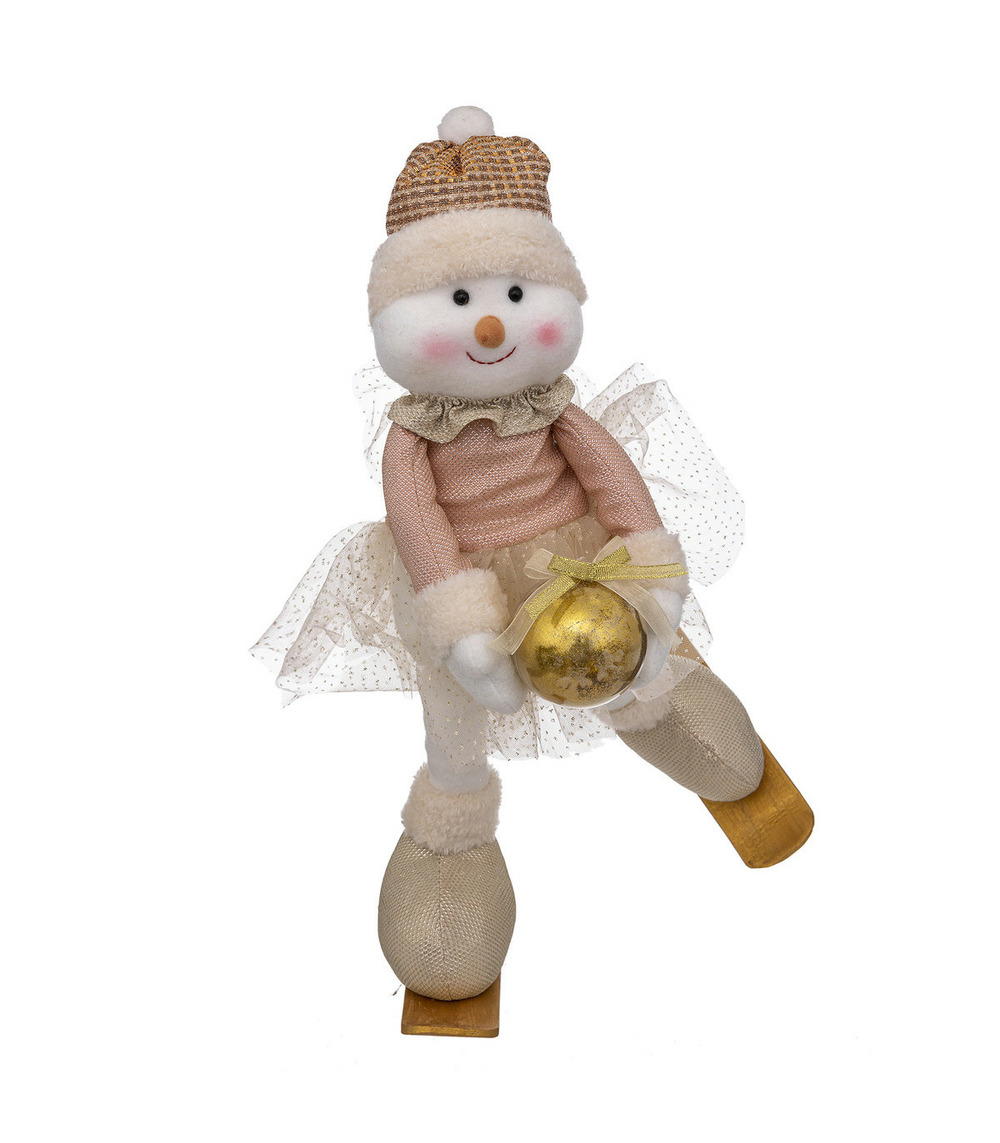 Déco de noël bonhomme de neige avec tutu et patins h 40 cm