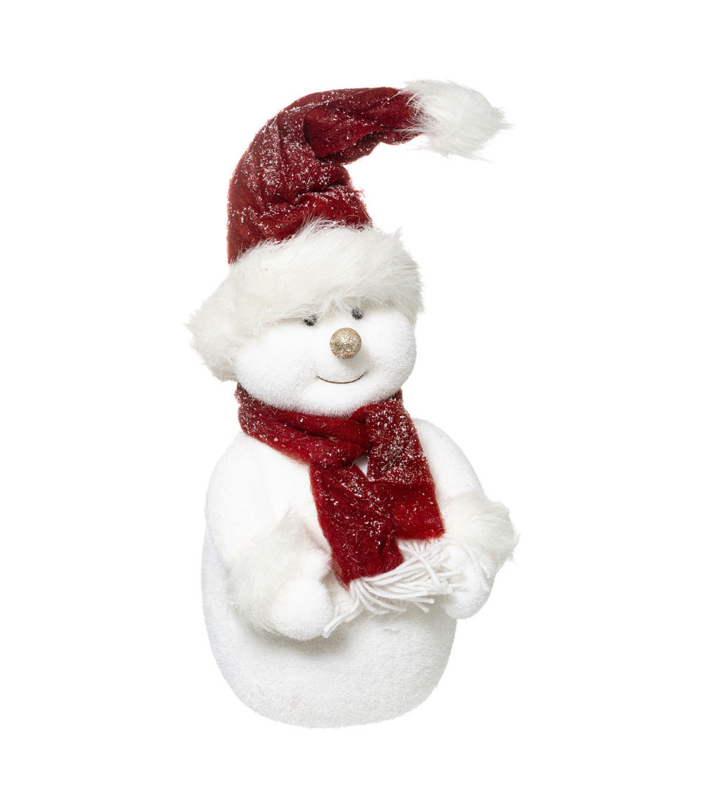 Déco de noël bonhomme de neige avec écharpe et bonnet rouge h 40 cm