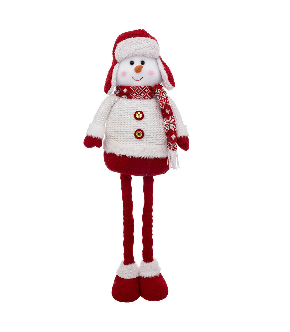 Déco de noël bonhomme de neige télescopique en habit rouge et blanc h maxi 78 cm