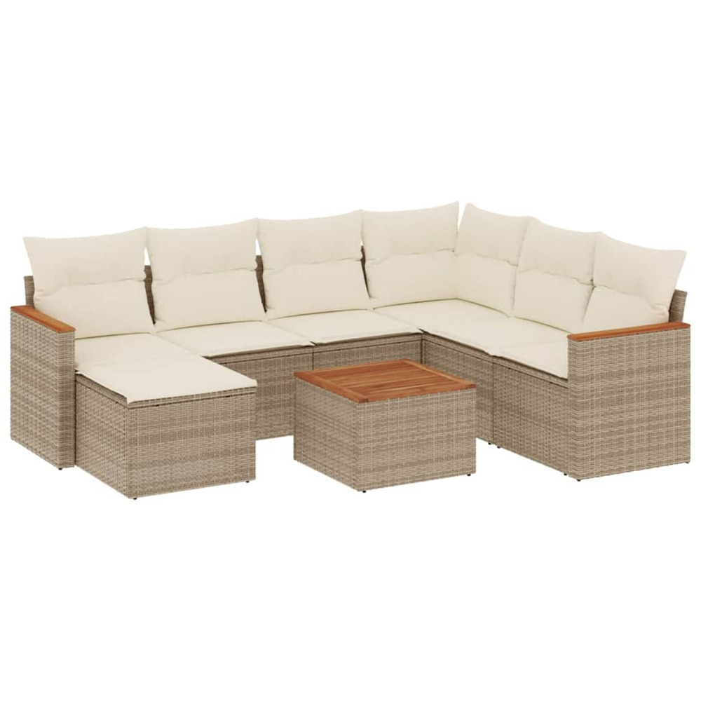 Salon de jardin avec coussins 8 pcs beige résine tressée