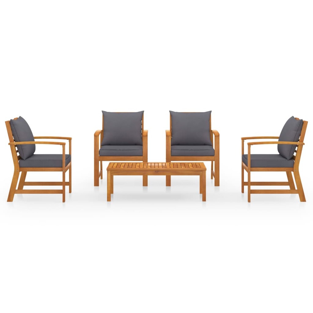 Salon de jardin meuble d'extérieur ensemble de mobilier 5 pièces avec coussin bois d'acacia solide