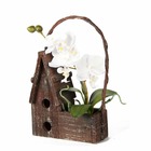 Maison en bois avec orchidées artificielles