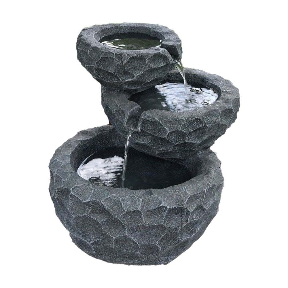 Fontaine Extérieure Ronde Résine Solaire 16 Cm – Lumière LED + Batterie – Fontaine De Table Jardin Terrasse Alimentation Solaire