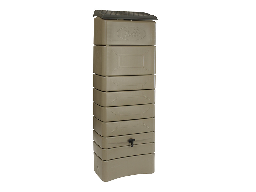 Récupérateur à eau mural 300 l, taupe avec couvercle, robinet, fixation murale e