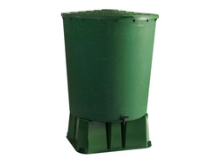 Récupérateur d'eau de pluie rond 500 l + socle + kit raccord chéneau - vert