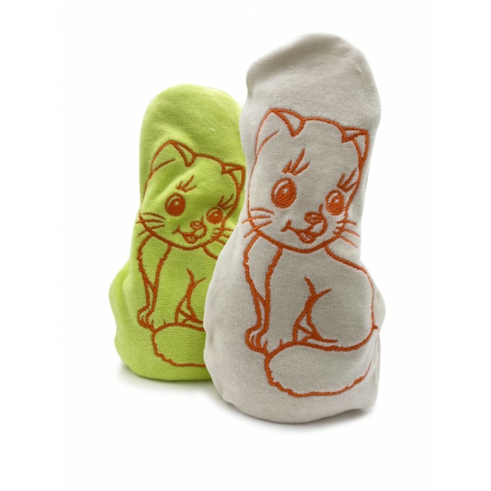 Doudou bouillotte chat vert