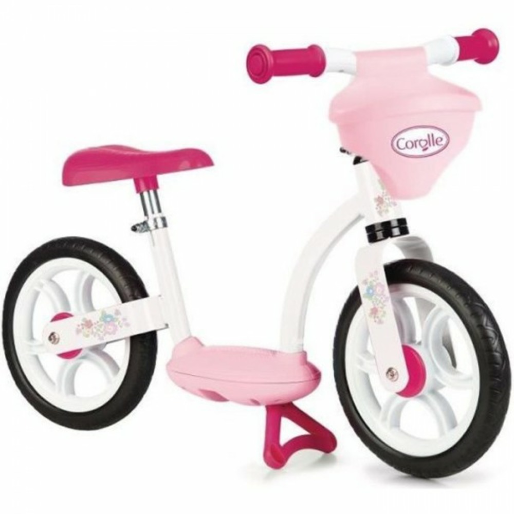 Draisienne velo - smoby - corolle - rose - 2 roues - porte-poupon intégré
