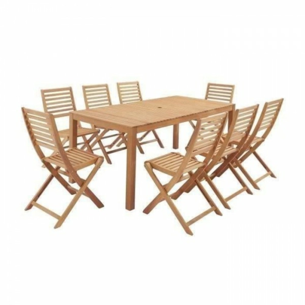 Salon de jardin en bois eucalyptus fsc 8 personnes - table 180 x 90 cm + 8 chaises pliantes