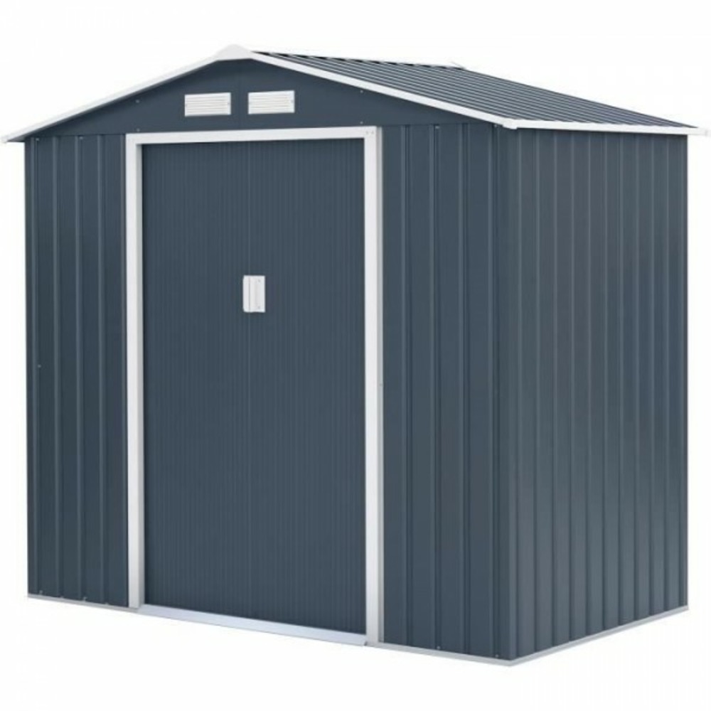 Abri de jardin en métal 2,71 m² - 213 x 127 x 195 cm - pluton - kit d'ancrage inclus, 2 portes coulissantes - gris