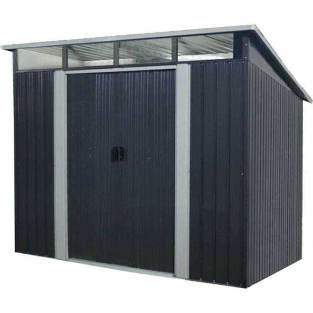 Abri de jardin en métal 4,61 m² - 238 x 193 x 202 cm - soler - kit d'ancrage inclus, 2 portes coulissantes - gris