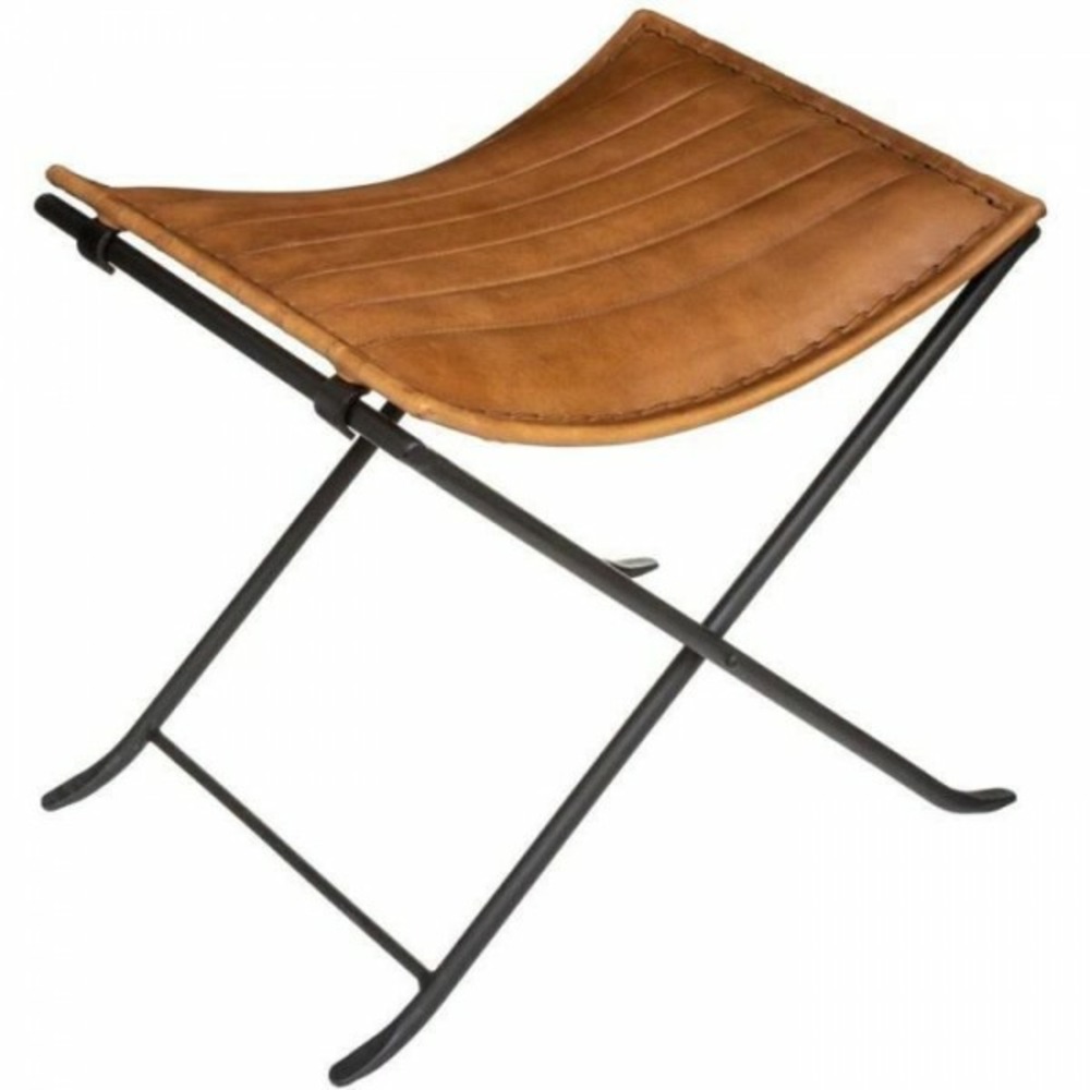 Tabourets - chaises tabouret d'appoint cuir - l. 50 x p. 40 x h. 45 cm - marron