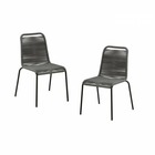 Lot de 2 chaises de jardin - métal avec tissage simple en corde, empilable - epoxy noir et cordes grises