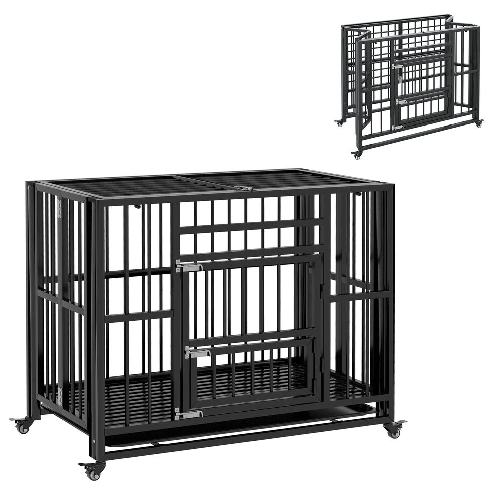 Cage pour chien acier noir 94 x 58 x 78 cm pliable sur roulettes avec plateau - comfortxl outdoor living