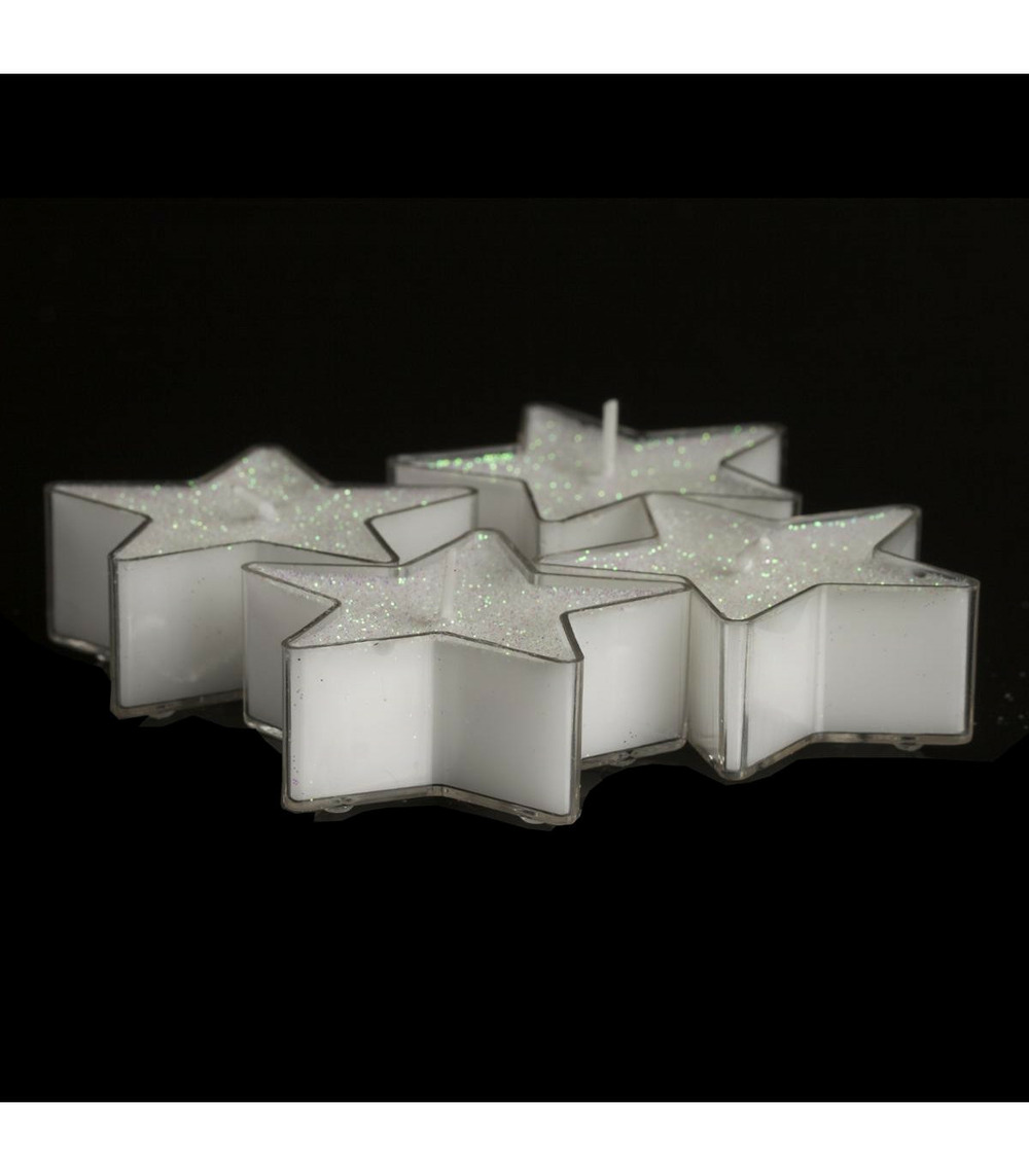 Lot de 4 bougies etoiles blanc pailleté d 6 cm
