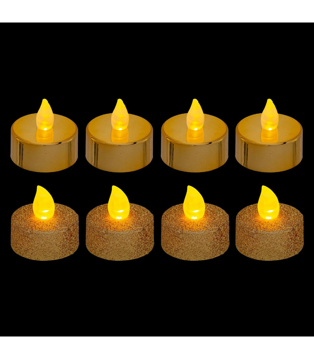 Set 8 bougies lumineuses à led or métallisé et pailleté d 4 cm