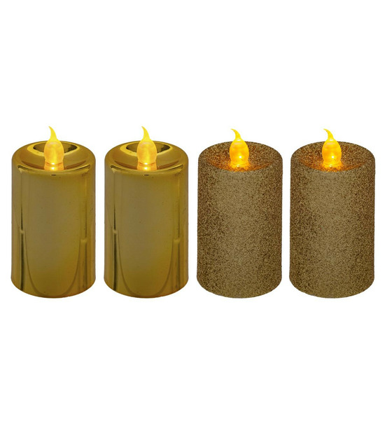 Lot de 4 bougies lumineuses or pailleté et or métallisé h 7.5 cm